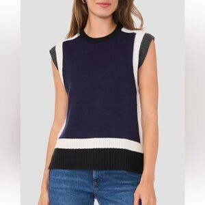 Halogen Colorblock Crewneck Sweater Vest in Denim Heather Blue Size X-Small NWT